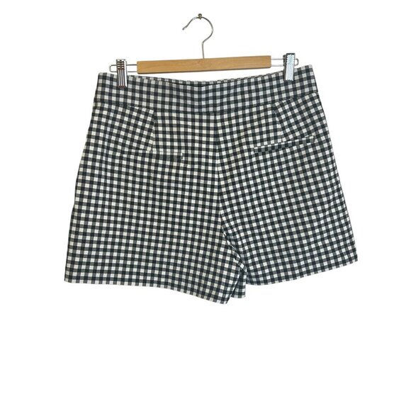 Zara Woman Black White Gingham Floral Shorts Hot Pants Embroidery Sz L High Rise - Picture 3 of 8